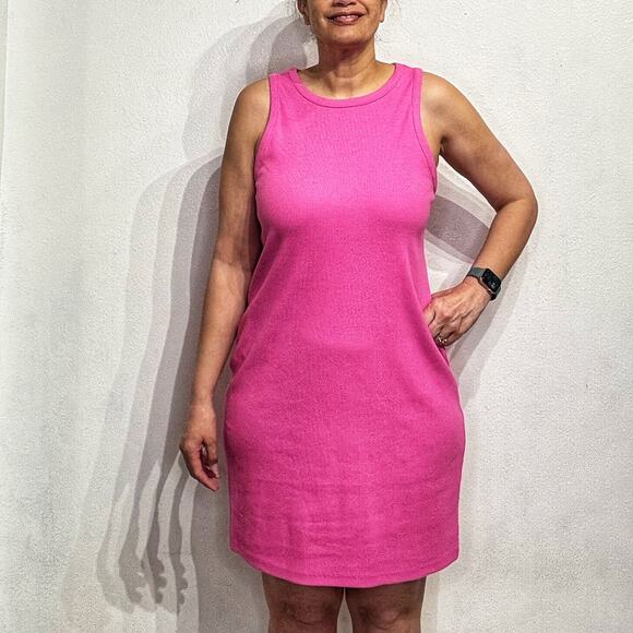 A New Day Fuchsia Pink Ribbed Sleeveless Mini Dress Sz L - Picture 1 of 11